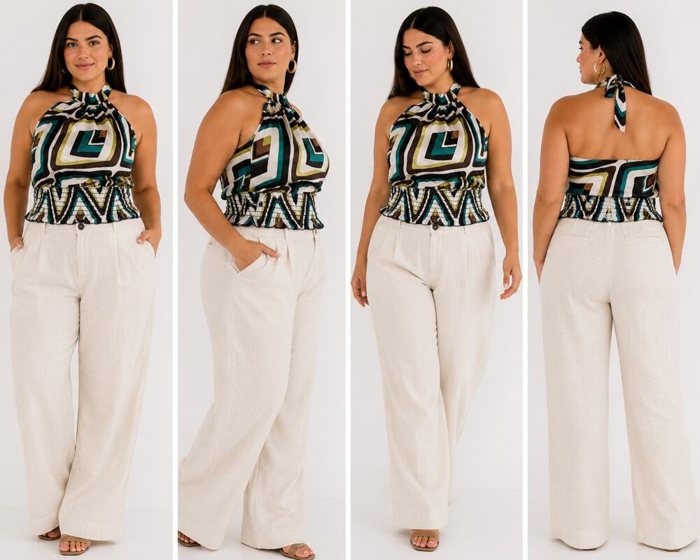 Y2K Charlotte Russe Geometric Halter Top Smocked Waist Retro Resort Medium